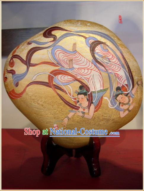 Chinese Dunhuang Hand Painted Cobblestone Mural Art-Dancing Apsaras