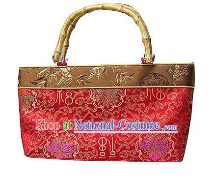 Chinese Lucky Red Bamboo Handle Handbag