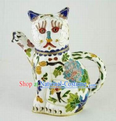 Chinese Traditional Closionne Kettle-Attracting Money White Cat