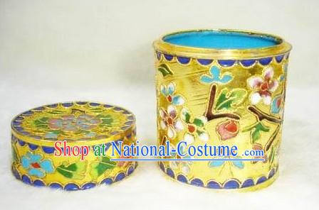 Chinese Cloisonne Tea Caddy-Flowery