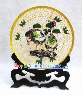 Chinese Classic Cloisonne Crane and Pine Plate-Gift For Old Man