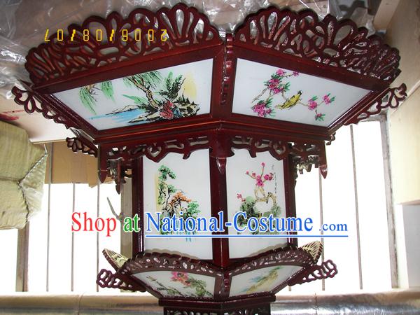 48  Large Chinese Hand Painted and Carved Two Layers Palace Basket Ceiling Lantern