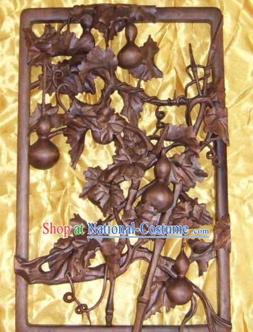 Chinese Palace Hand Carved Wooden Wall Hanging-Gathering Rich Gourd