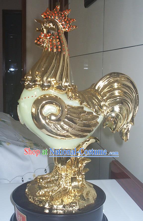 Chinese Jade Diamond Lucky Chicken Handicraft Article