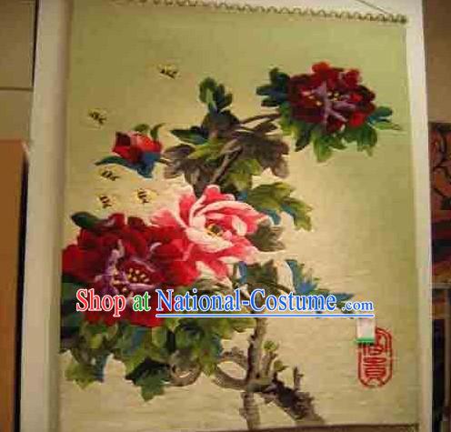 Art Decoration Chinese 100_ Wool Hand Embroidered Tapestry _85_160cm_