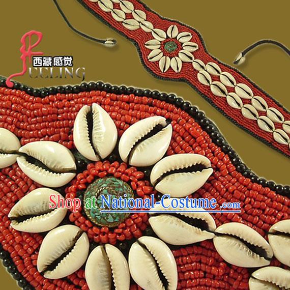 Tibetan 100_ Hand Made Red Coral Kallaite Decoration Belt