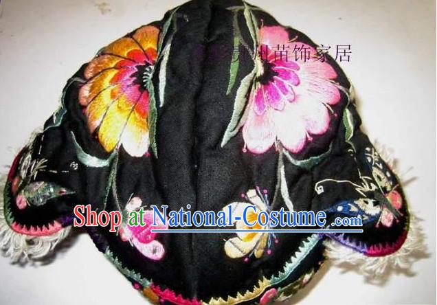 Chinese Made to Order Miao Minority Silk Thread Hand Embroidery Hat-Tiger Head