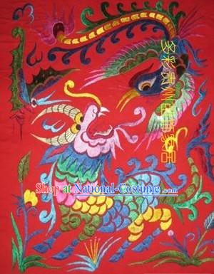 Chinese Miao Minority Silk Thread Hand Embroidery Art-Dragon and Phoenix