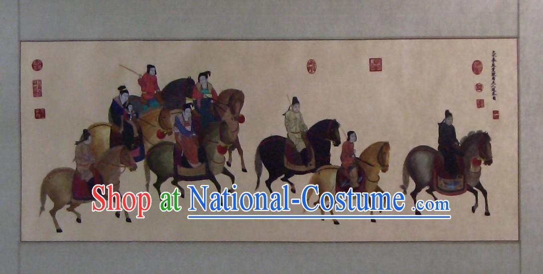 Chinese Classic Hand Embroidered Silk Painting-The Outing of Lady Guo Guo