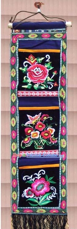 Chinese Large Miao Minority Silk Thread Hand Embroidery Convenient Bags Hanging