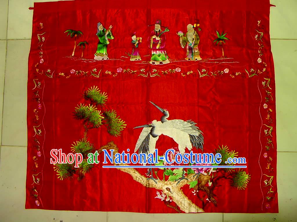 Chinese Hand Made Embroidery-Ancient People and Crane