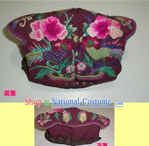 Chinese Miao Minority Silk Thread Hand Embroidery Child Hat