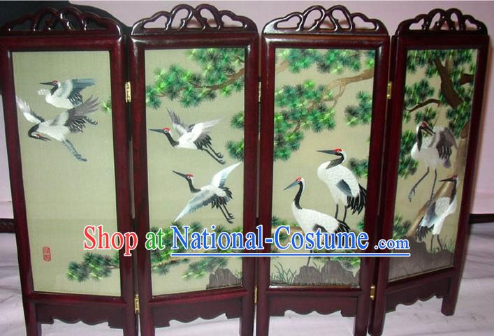 Chinese Embroidery Folding Screen Handicraft-Cranes