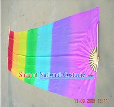 Chinese Long Silk Rainbow Colour Dance Fan