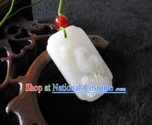 Chinese Top Snow White Hetian Jade Zodiac Chicken Charm Collectible