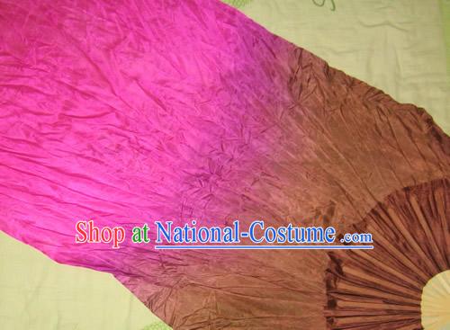 Supreme Bamboo Handle Chinese Traditional Silk Dance Fan _purple to brown color transition_