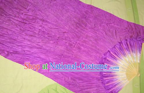 Supreme Bamboo Handle Chinese Traditional Silk Dance Fan _purple_