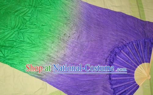 Supreme Bamboo Handle Chinese Traditional Silk Dance Fan _purple to green color transition_