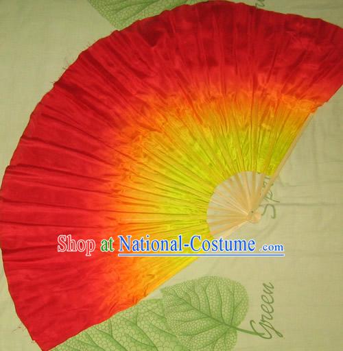 Supreme Bamboo Handle Chinese Traditional Silk Dance Fan _yellow to red color transition_