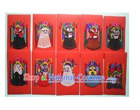 Chinese Opera Mask Paper Cuts Lucky Red Box _10 Pieces Set_