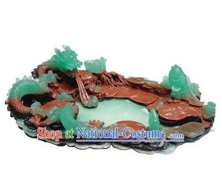 Chinese Stunning Hand Carved Green Dragon Tea Tray