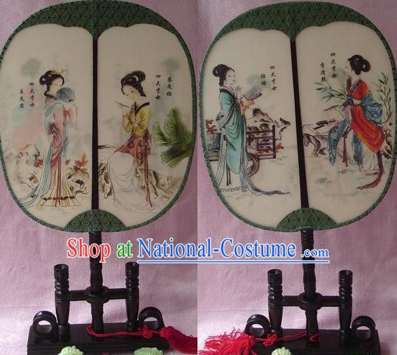 Chinese Traditional Round Silk Double Sided Palace Fan - Ancient Four Women Poet