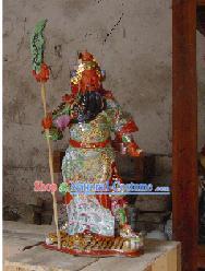 High Chinese Jingde Colorful Ceramics Gwan Gong Statue