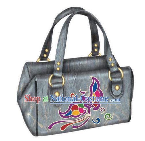 Hand Made and Embroidered Chinese Miao Minority Handbag for Women - Gray Phoenix