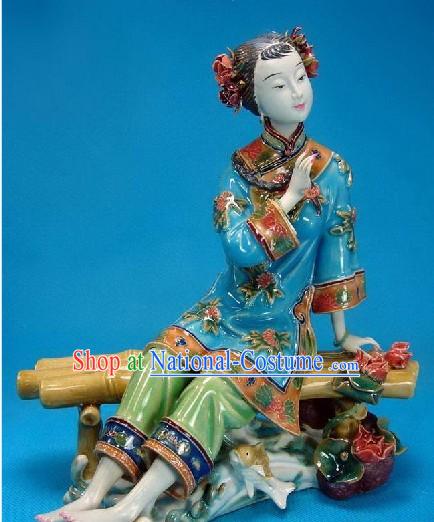 Chinese Classical Shiwan Statue - Ancient Lady Besides the Water