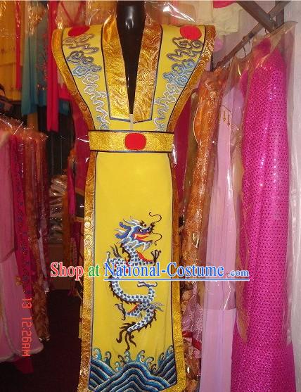 Chinese Traditional Ancient Embroidered Dragon Emperor Waistcoat and Belt Set