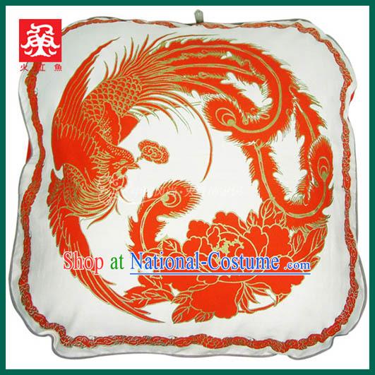 Chinese Traditional Handmade Large Phoenix Cushion Cover