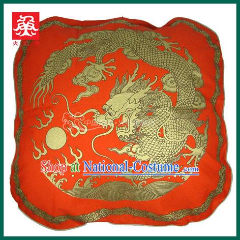 Chinese Traditional Handmade Large Dragon Cushion Cover _red_