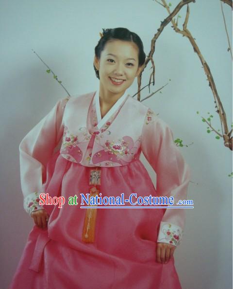 Supreme Korean Traditional Embroidered Flower Dress Hanbok for Women _pink_