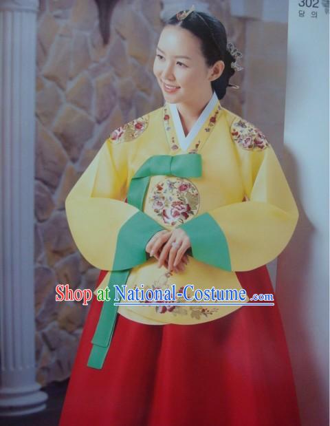 Supreme Korean Traditional Embroidered Dress Hanbok for Women _yellow_