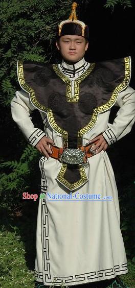 Supreme Chinese Classical Mongolian Long Robe, Hat and Belt for Knight Men