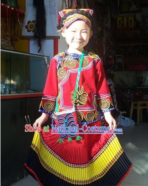 Chinese Traditional Yi Minority Costumes and Hat for Children