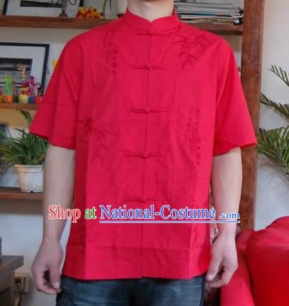 Chinese Mandarin Style Short Handed Flax Bamboo Shirt