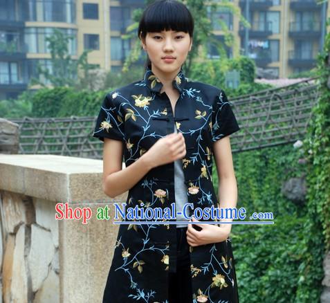 Chinese Mandarin Handmade Floral Long Cheongsam _Qipao_ Blouse