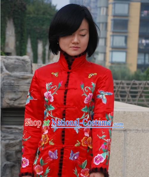 Chinese Traditional Lucky Red Embroidered Floral Blouse