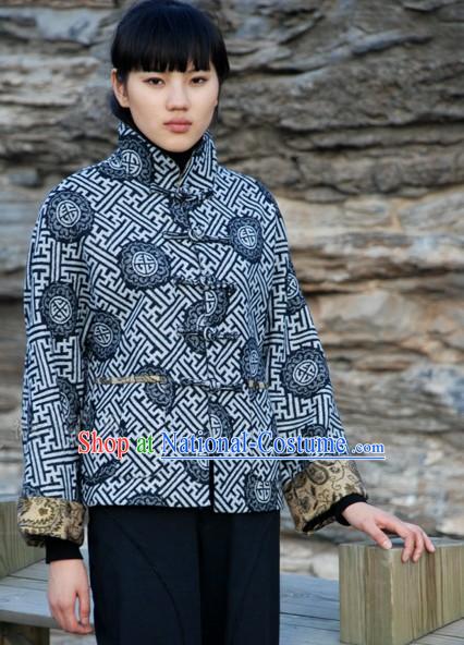 Chinese Traditional Mandarin Ancient Style Cotton Overcoat for Women