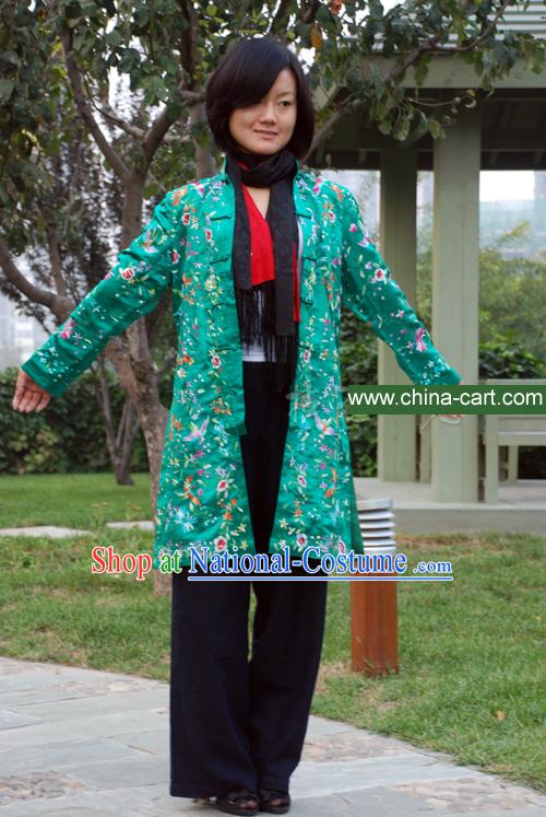 Chinese Stunning Handmade and Embroidered Floral Green Dress for Women