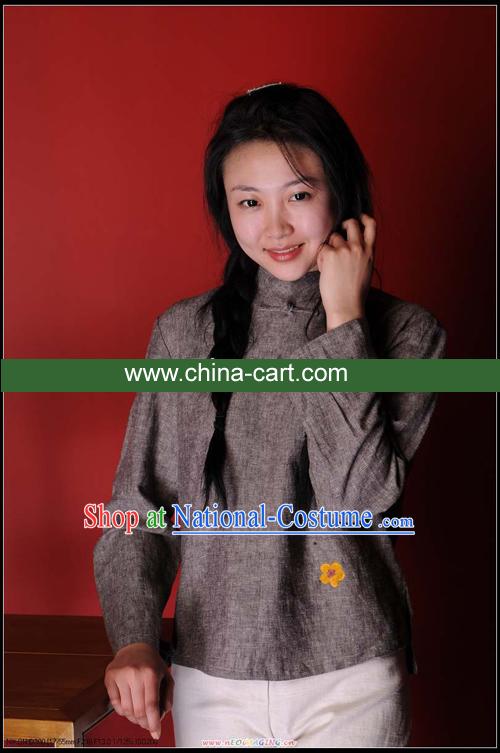 Chinese Classical Cotton Painted Flower Blouse