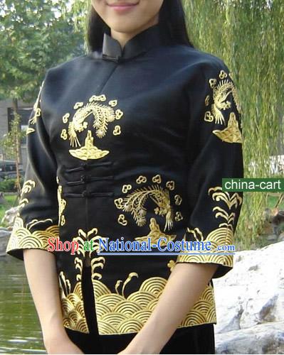 Chinese Classical Gold Handmade and Embroidered Cranes Silk Blouse for Women