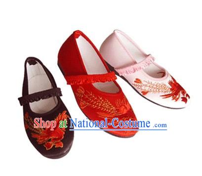 Chinese Traditional Handmade Embroidered Satin Shoes for Children _phoenix_