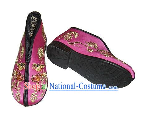 Chinese Traditional Handmade Embroidered Thick Satin Winter Shoes for Children _magpies_