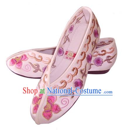 Chinese Traditional Handmade Embroidered Princess Satin Shoes _various flower, pink_