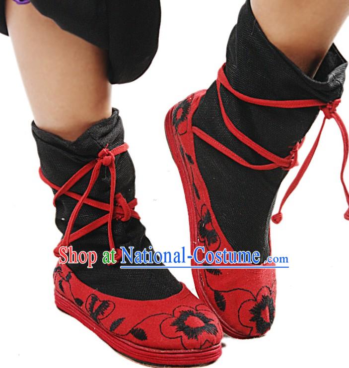 Handmade and Embroidered Lucky Red Long Cloth Boots