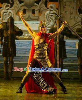 Chinese Ancient General Xiang Yu Dance Costumes and Helmet for Men