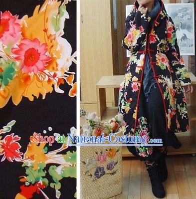 Supreme Chinese Long Yellow Flowery Handmade Winter Cotton Jacket