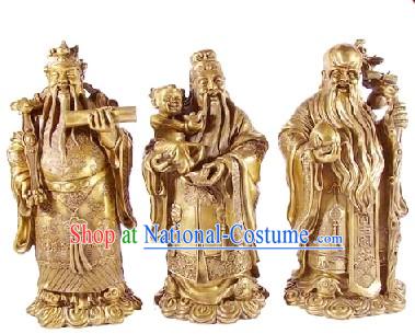 Chinese Traditional Feng Shui God of Luck Health Wealth _3 Statues Set_